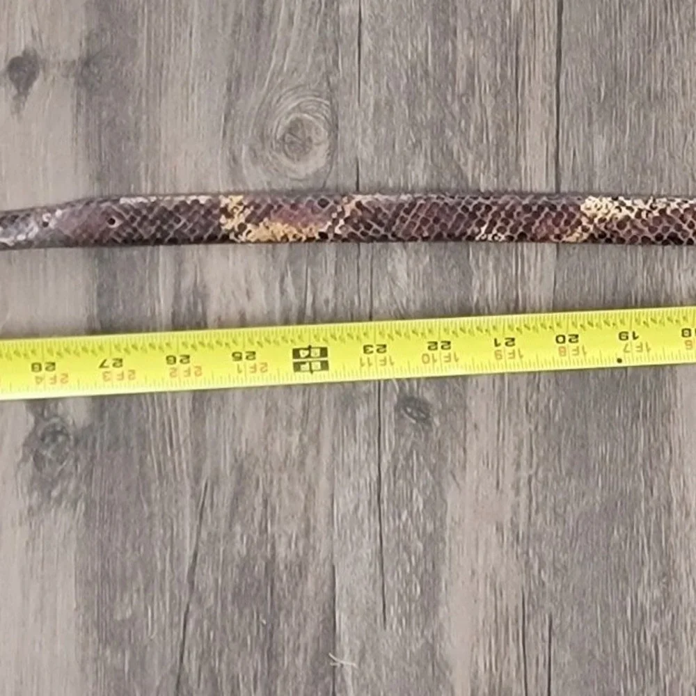 Saks Fifth Avenue Italian Calfskin Snakeskin Embossed Leather Belt Brown Gold S